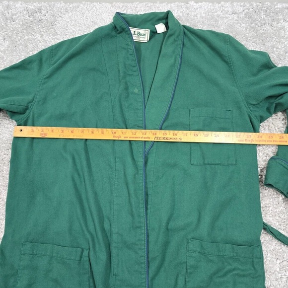 Vintage LL Bean Robe‎ Mens Medium Green Long Sleeve Pockets Lightweight USA Made - Picture 9 of 12